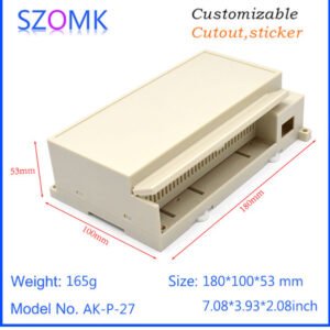 AK-P-27 180X100X53mm Kotak Plastik PLC Electronics Project Junction Box Case DIN Rail ABS Plastic Enclosure Single 1 Side Terminal Hole